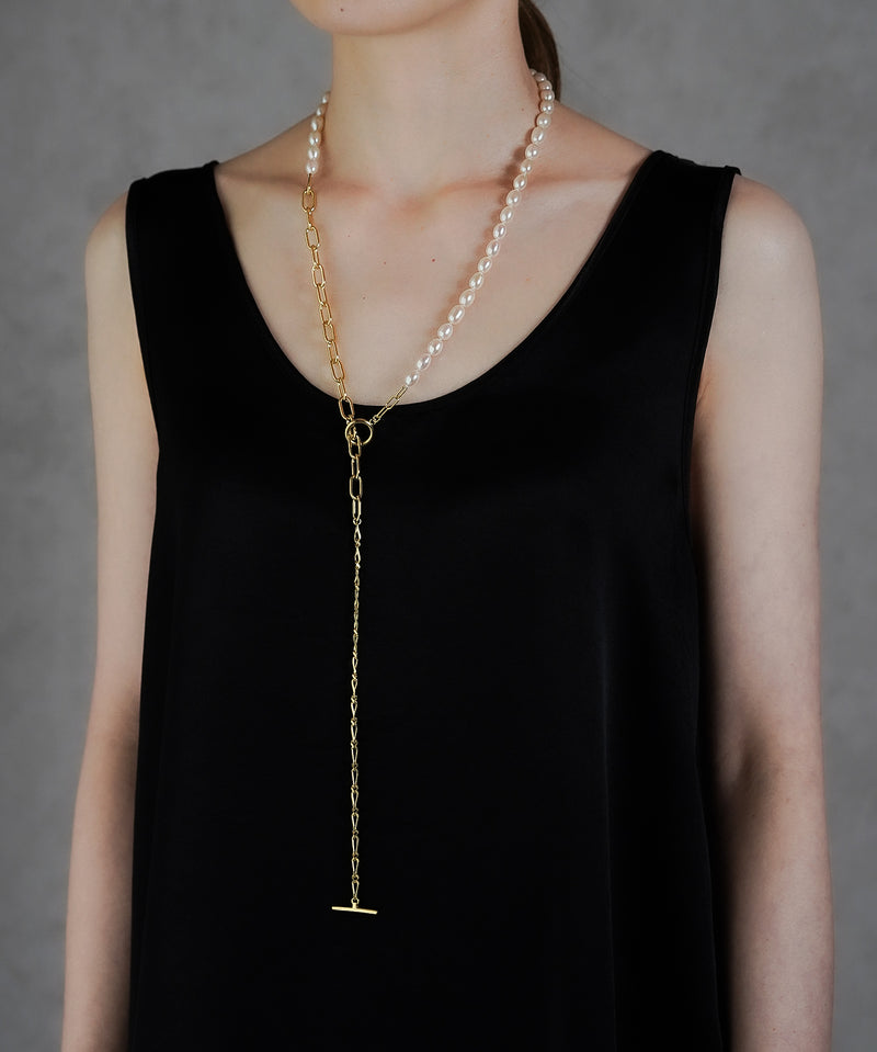 【ISOLATION / アイソレーション】〈UNISEX〉Baroque Pearl Mix Chain Necklace (80cm) / ISN-0123G
