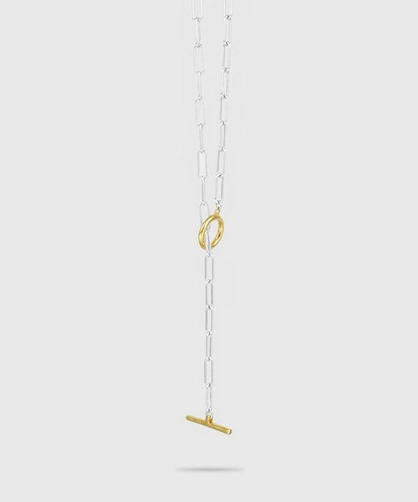 【ISOLATION / アイソレーション】SV925 Rectangle Chain Necklace (50cm) / ISN-0104SG (SILVER×GOLD)