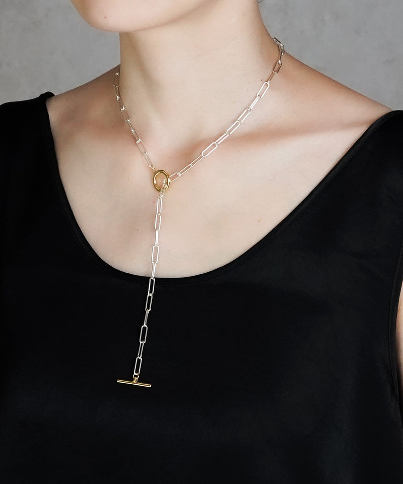 【ISOLATION / アイソレーション】SV925 Rectangle Chain Necklace (50cm) / ISN-0104SG (SILVER×GOLD)